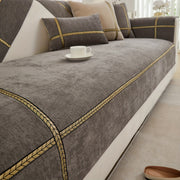 Серый чехол на диван из шенилля с золотой плетеной отделкой, противоскользящий, подходит для домашних животных, для 1-4 местных