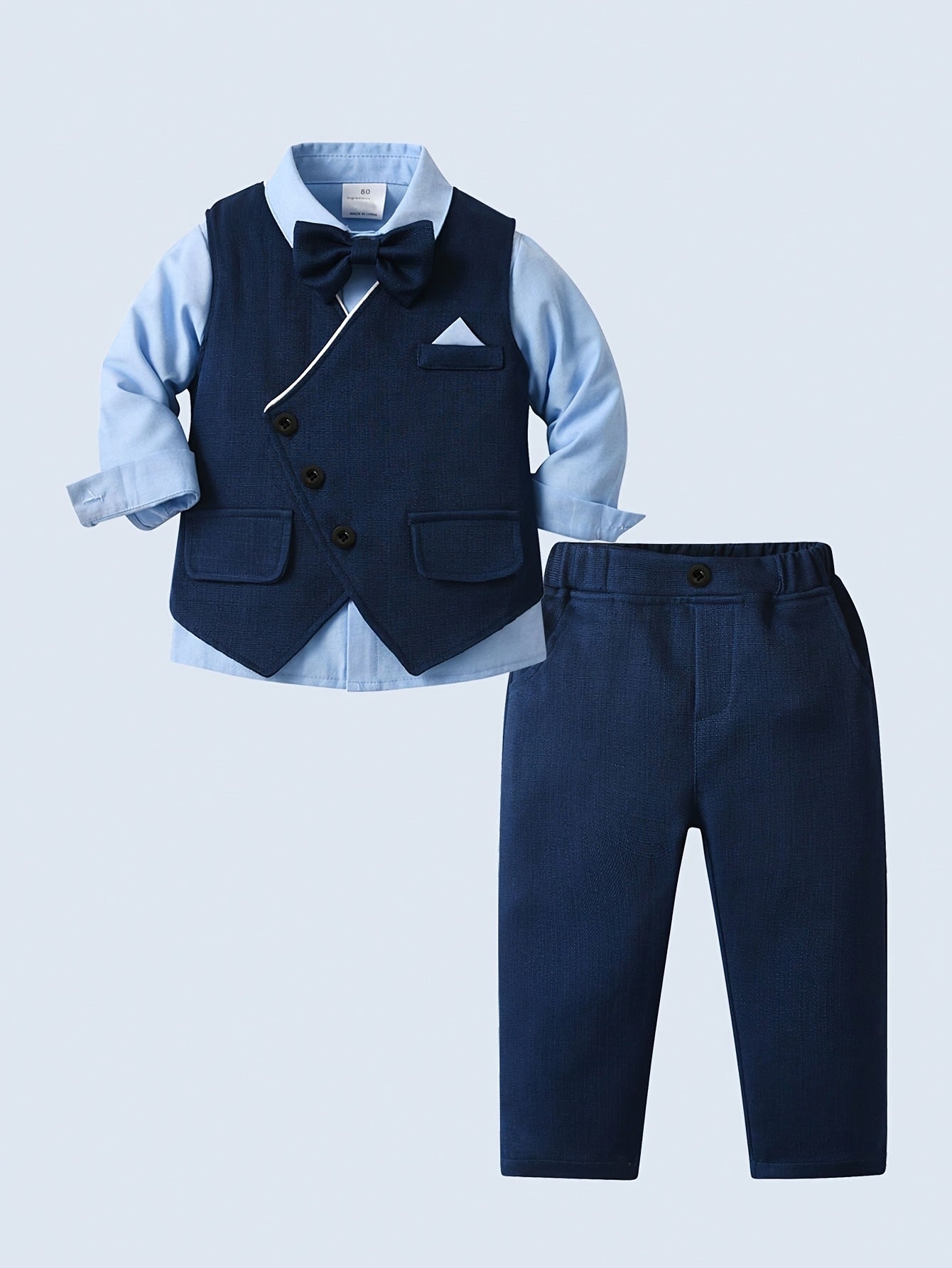 Baby Boy Outfit 3pcs Long Sleeve Shirt Vest Pants Fall Winter Solid Color