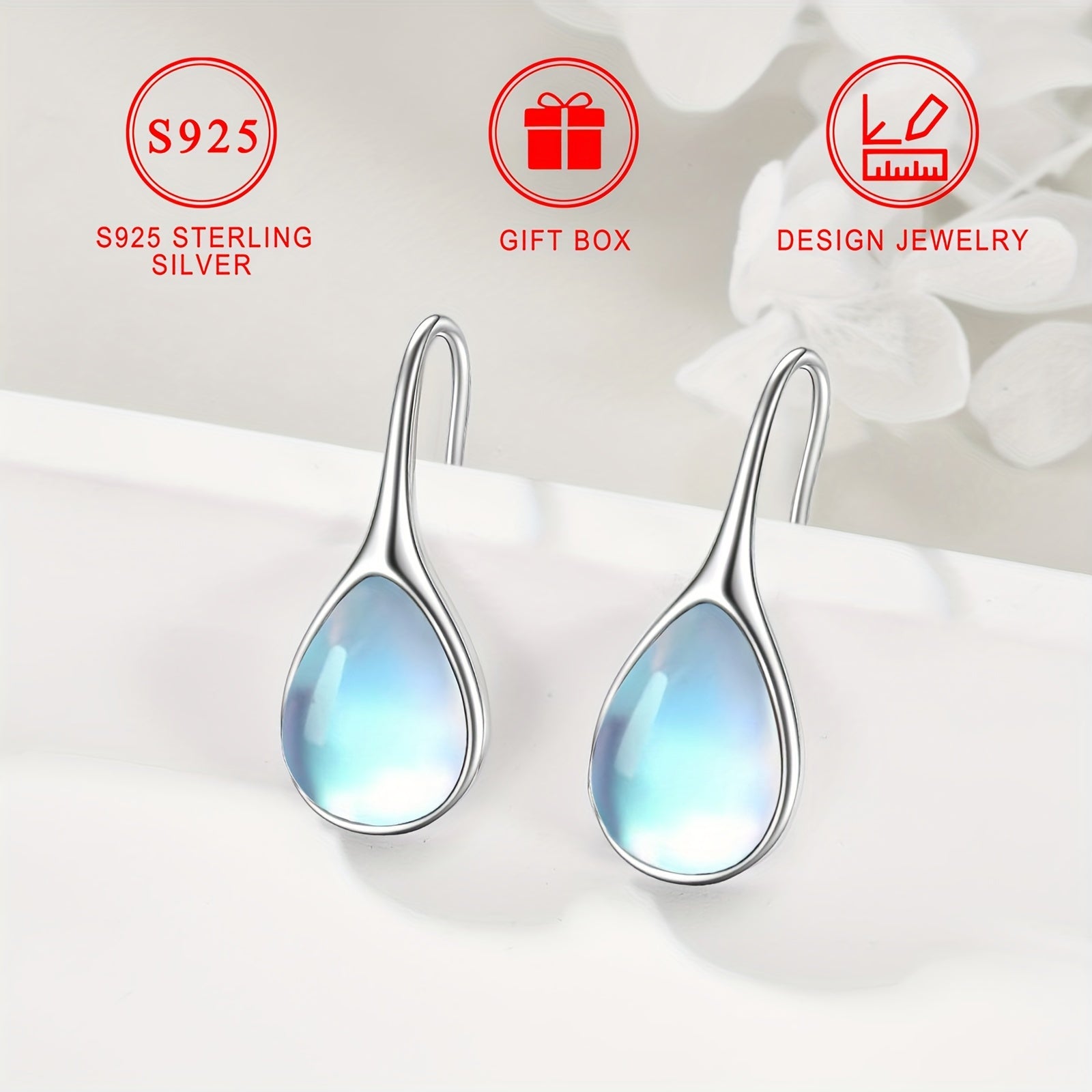 Серебряные серьги-капли с лунным камнем гипоаллергенные минималистичные украшения