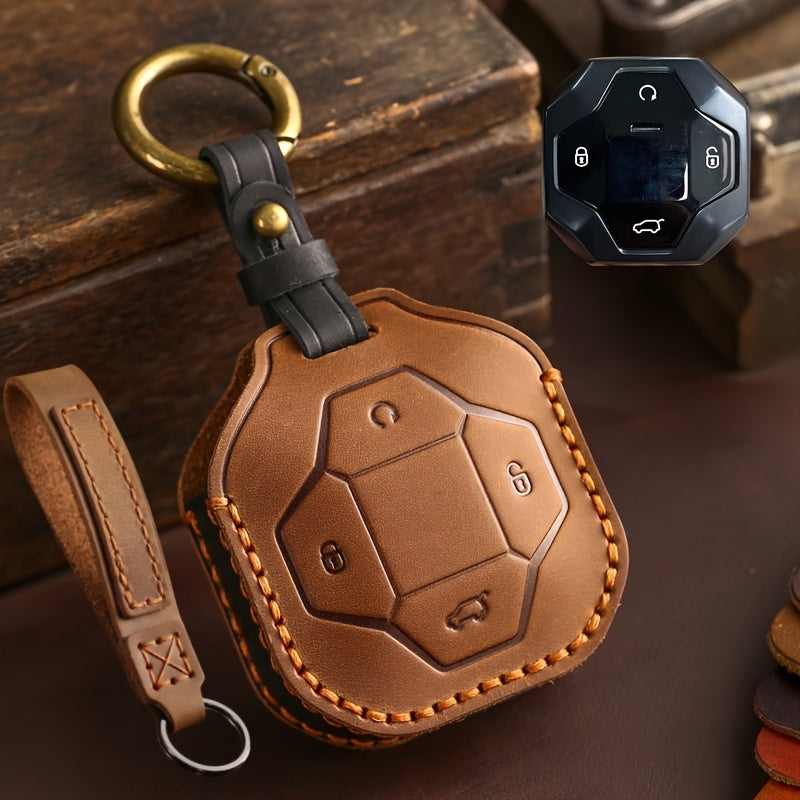 Universal PU Car Key Fob Cover Fit for Smart Key with Chain and Button Protector