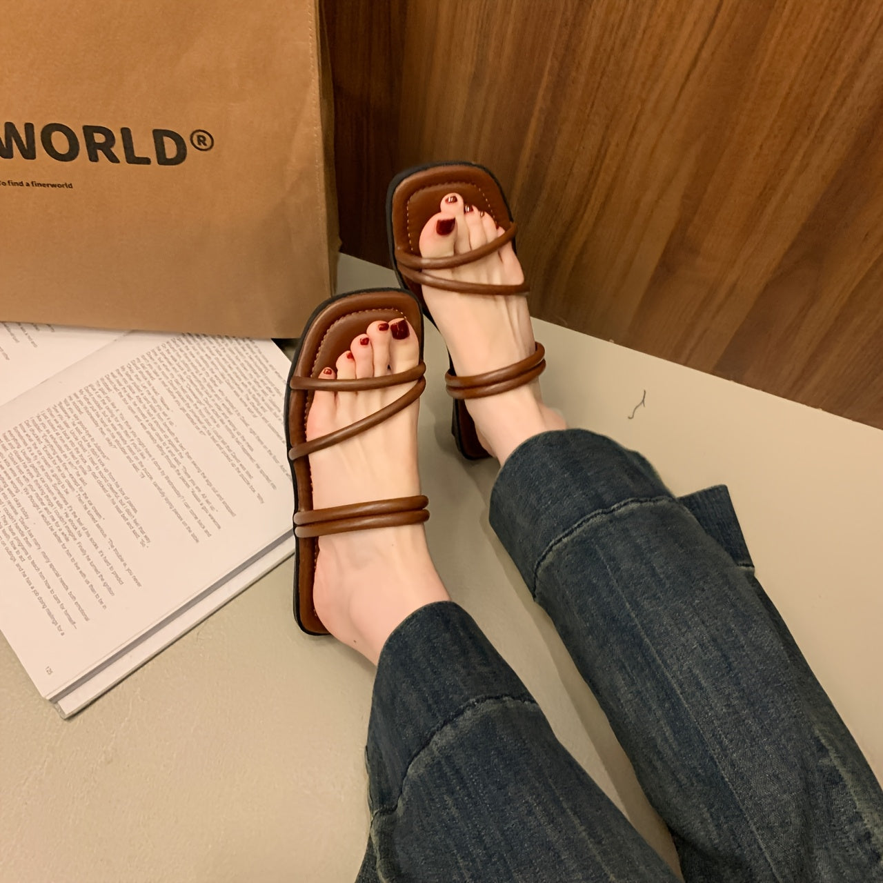 Women's Slip-On Backstrap Sandals Faux Cover Open-Toe Summer Slippers Black White Brown