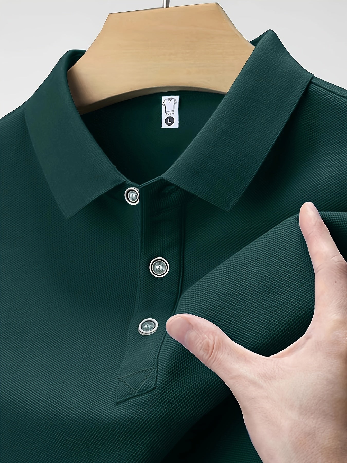 Men's Summer Casual Short Sleeve Green Polyester Knit Shirt with Button Details