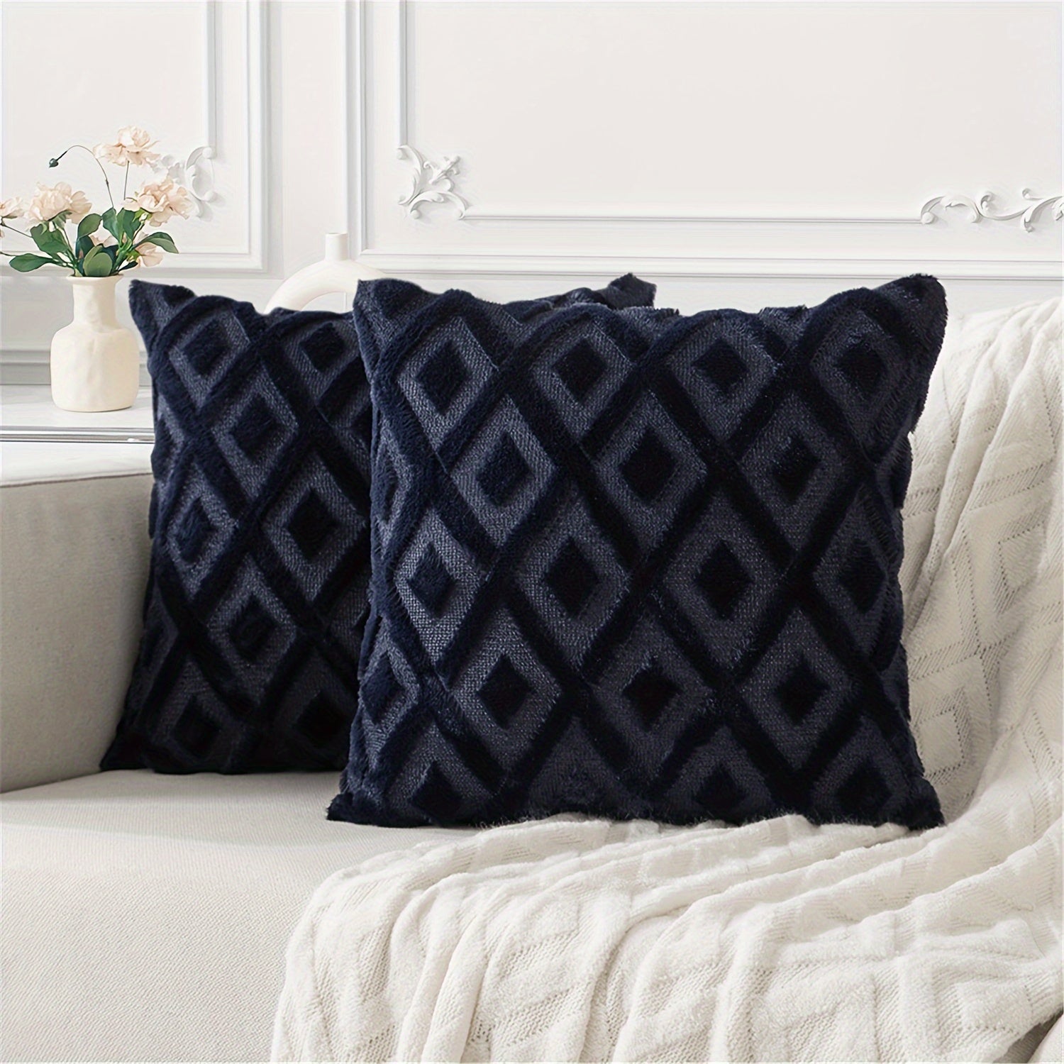 Beige Faux Wool Throw Pillow Covers 18x18 Inches for Couch Sofa Decor