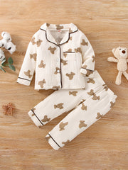 Boys Fall Winter Cotton Long Pant Set with Bear Print Casual Kids Pajama Set