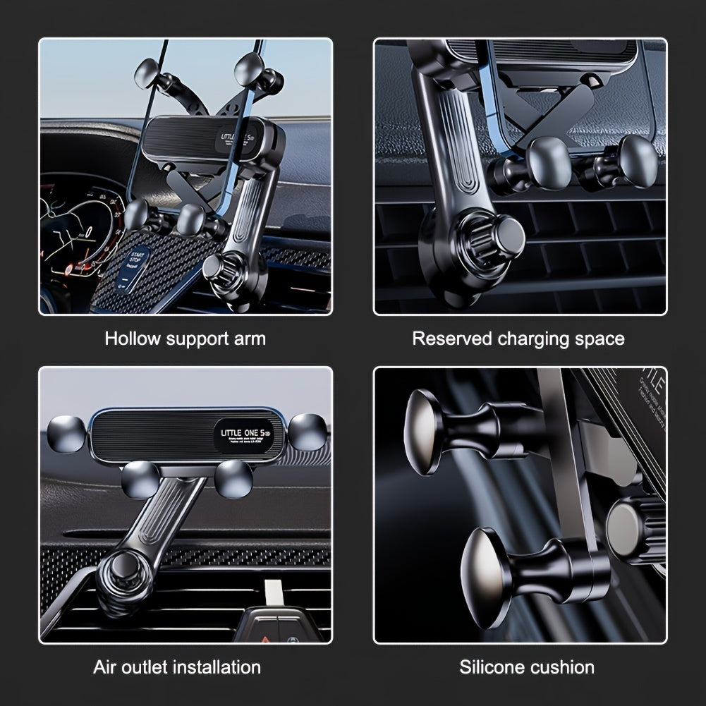 Waterproof ABS Car Phone Mount with Gravity Lock Anti-Shake Adjustable Air Vent Grip