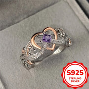 Sterling Silver Infinity Heart Ring with Purple Synthetic Zirconia Engagement Jewelry