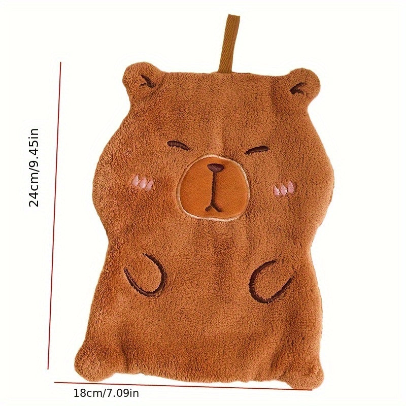 Cartoon Capybara Hand Towels Soft Quick-Drying Coral Fleece Kitchen Bathroom Hangable