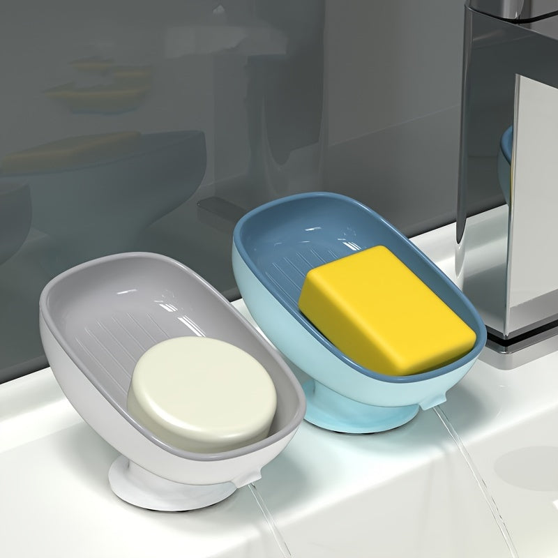 Suction Cup Soap Dish White Plastic No-Drill Bathroom Countertop Drainage