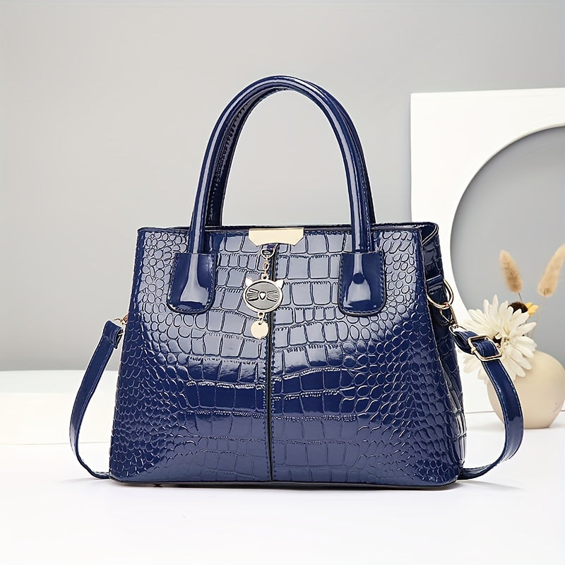 Women's Handbag Crocodile Pattern Large Capacity PU Shoulder Bag for Middle-Aged Mothers