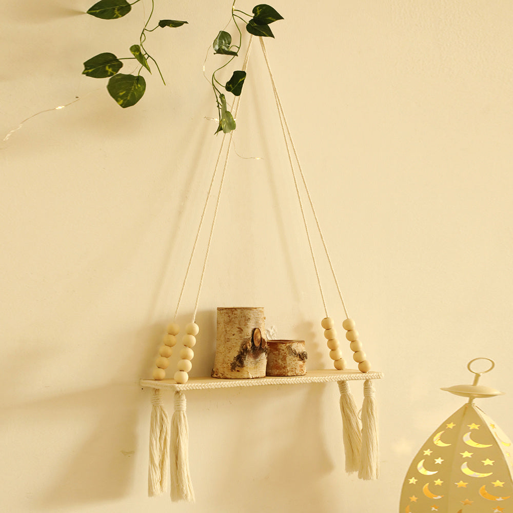 Boho Macrame Wall Hanging Shelf Set Rustic Farmhouse Floating Shelves for Bedroom Living Room