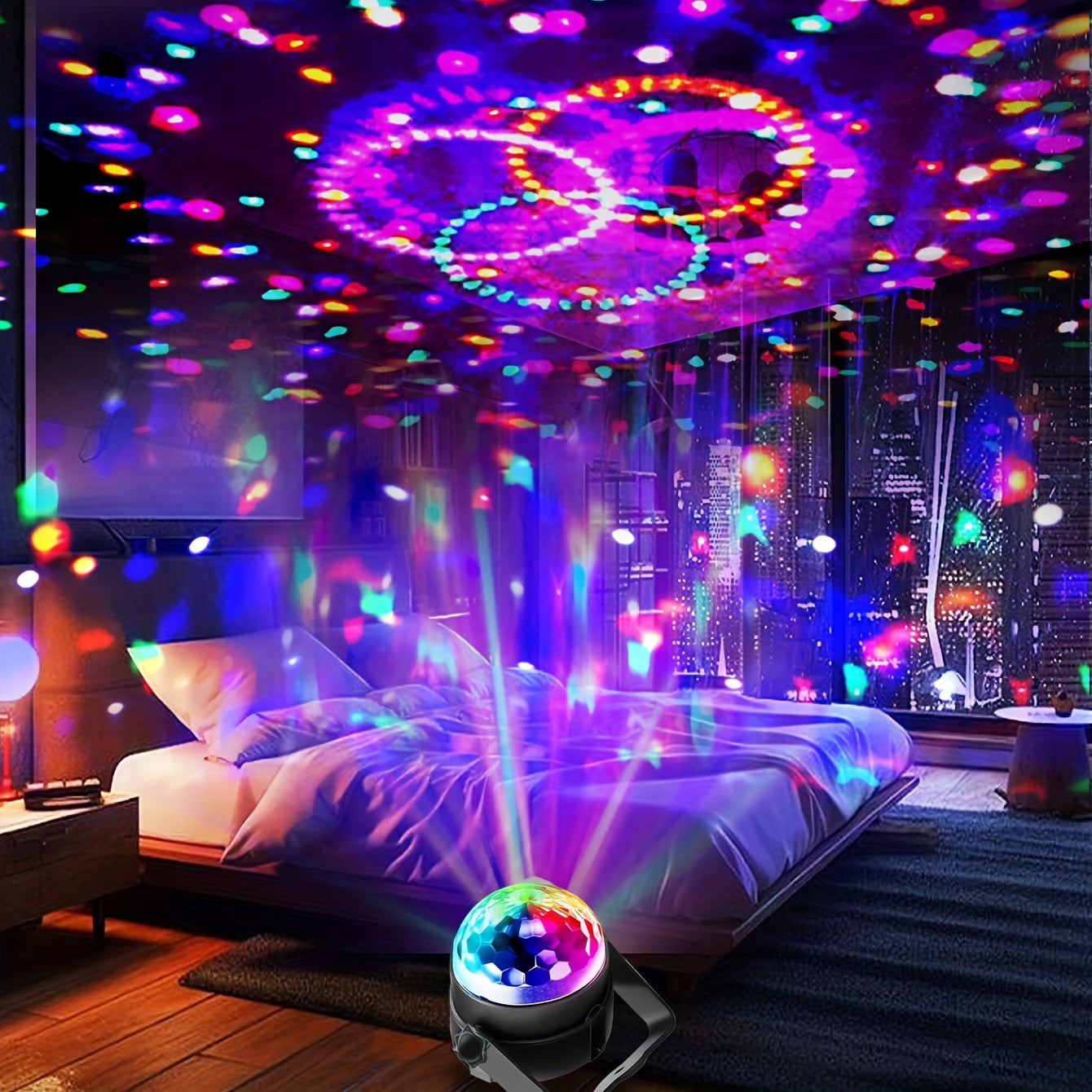 USB quvvatlangan diskoteka to'pi lampasi RGB LED chiroqlari va musiqa ritmi nazorati bilan. Polished finish countertop sehrli to'p ichki DJ yoritish uchun turli xonalar turida chaqnash uchun. Plastikdan tayyorlangan, masofadan boshqarish pulti yo'q.
