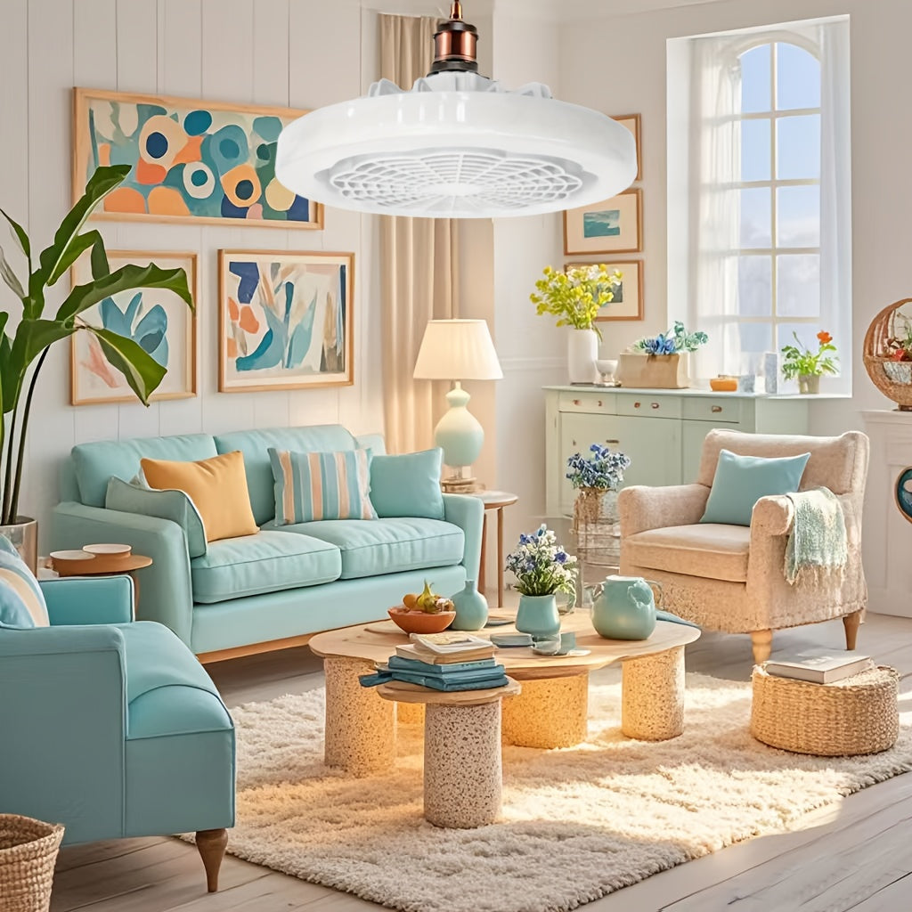 Remote-Controlled E27 Fan Light with Adjustable Smart LED, Quiet Airflow