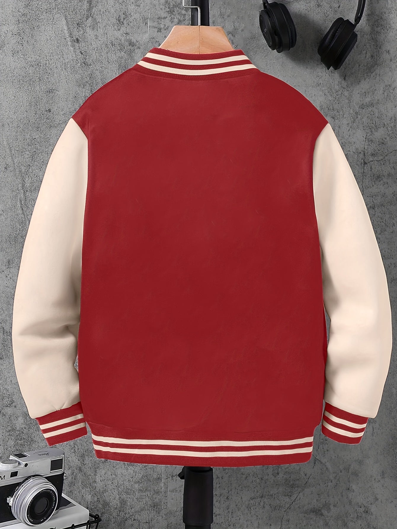 Boys Polyester Varsity Jacket with Geometric Pattern Baseball Collar Letter A Number 23 Fall Winter