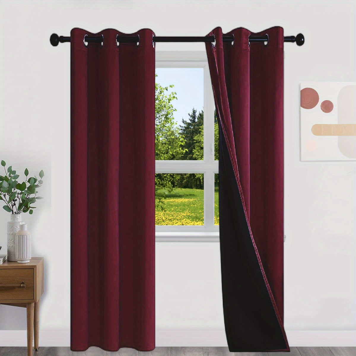 Blackout Curtains 100% Opaque with Lining 2 Pieces for Bedroom Living Room