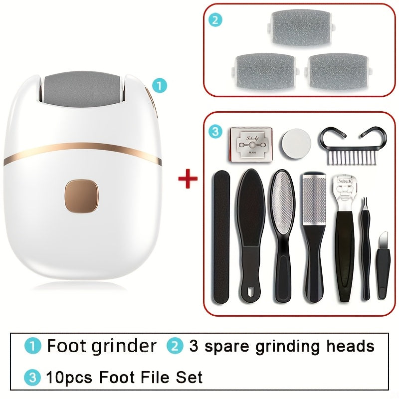 Electric Foot Grinder Rechargeable Cordless with 2 Speeds and LED Lights