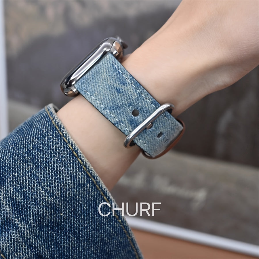 Denim and Metal Apple Watch Band Compatible with Various Sizes and Series Durable Stylish