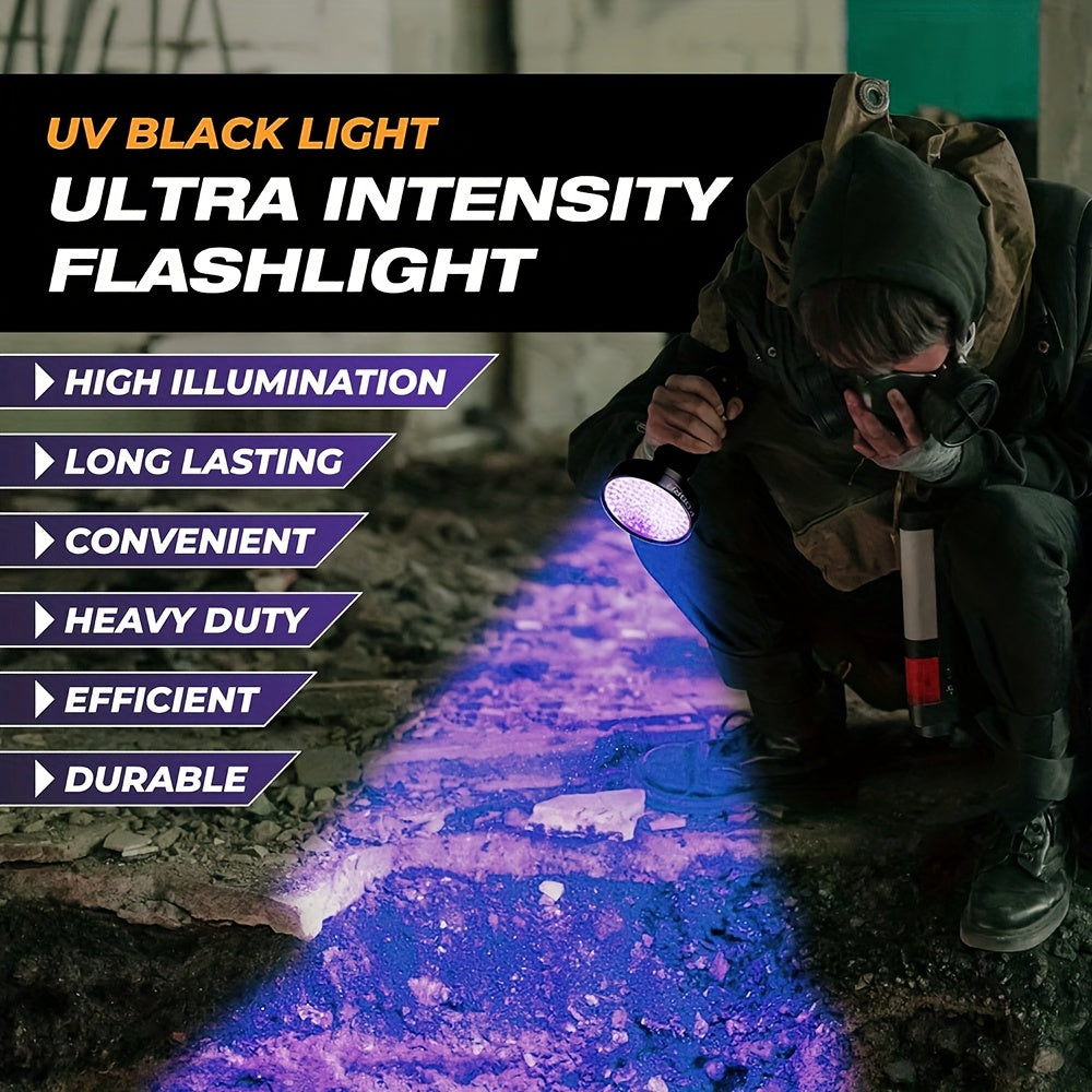 UV Blacklight Flashlight UV395nm Ultraviolet LED with Metal Body, Battery Powered, 21/51/100 LEDs