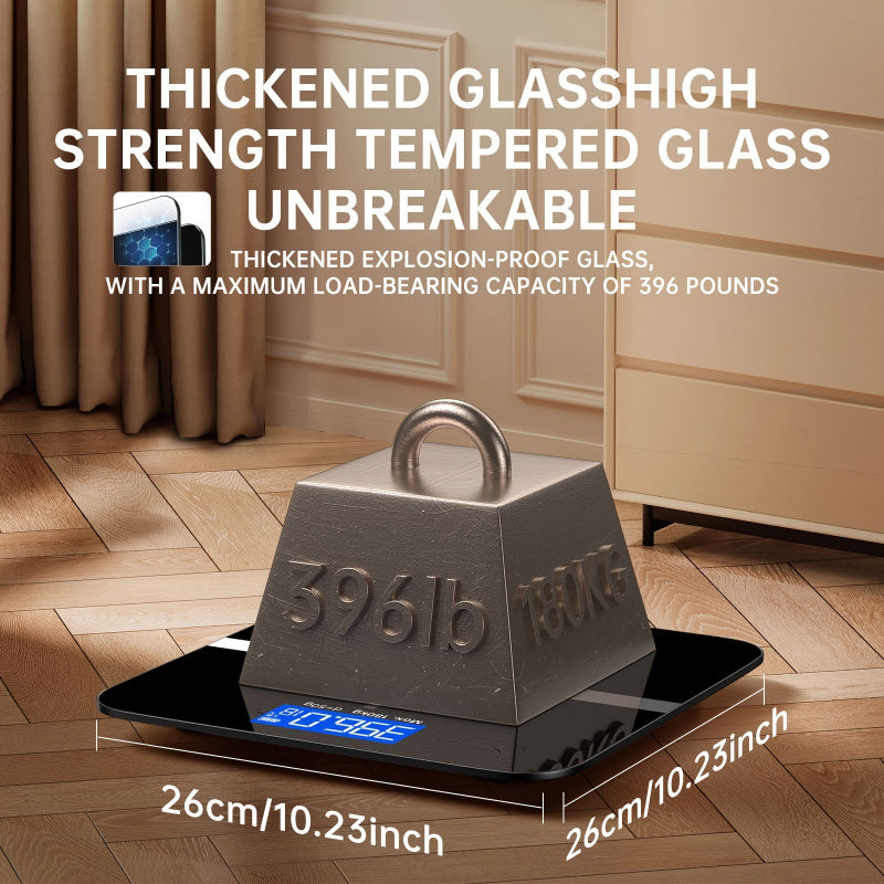 Bathroom scale with LED display, glass body for home gym outdoor use