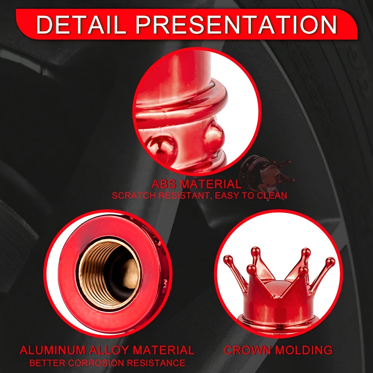 4 Pack Tire Valve Caps Durable Plastic Dust Covers for Cars and Motorcycles