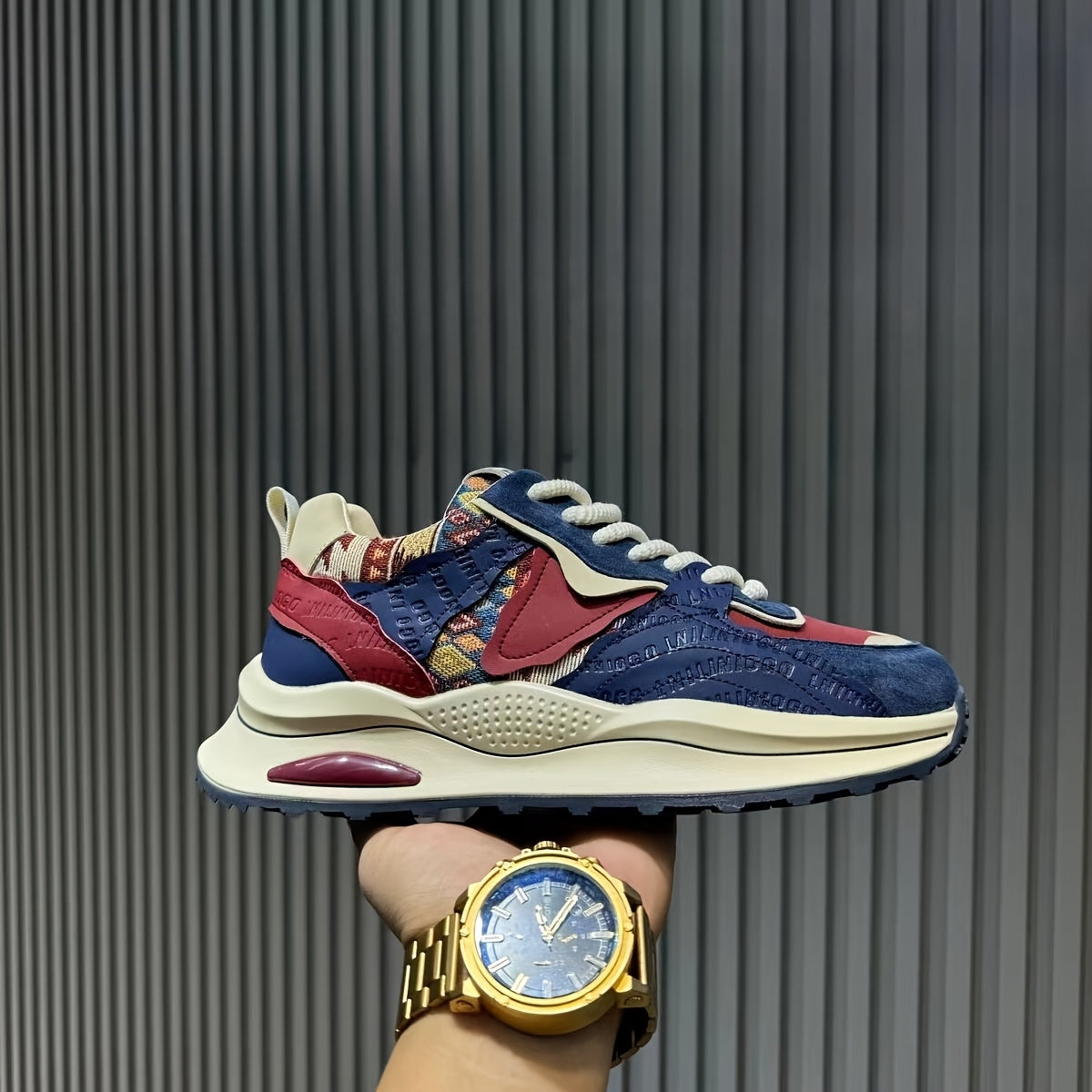 Men's All-Season Casual Sneakers Low Top Round Toe Lace-Up Fabric Faux Leather Rubber Sole