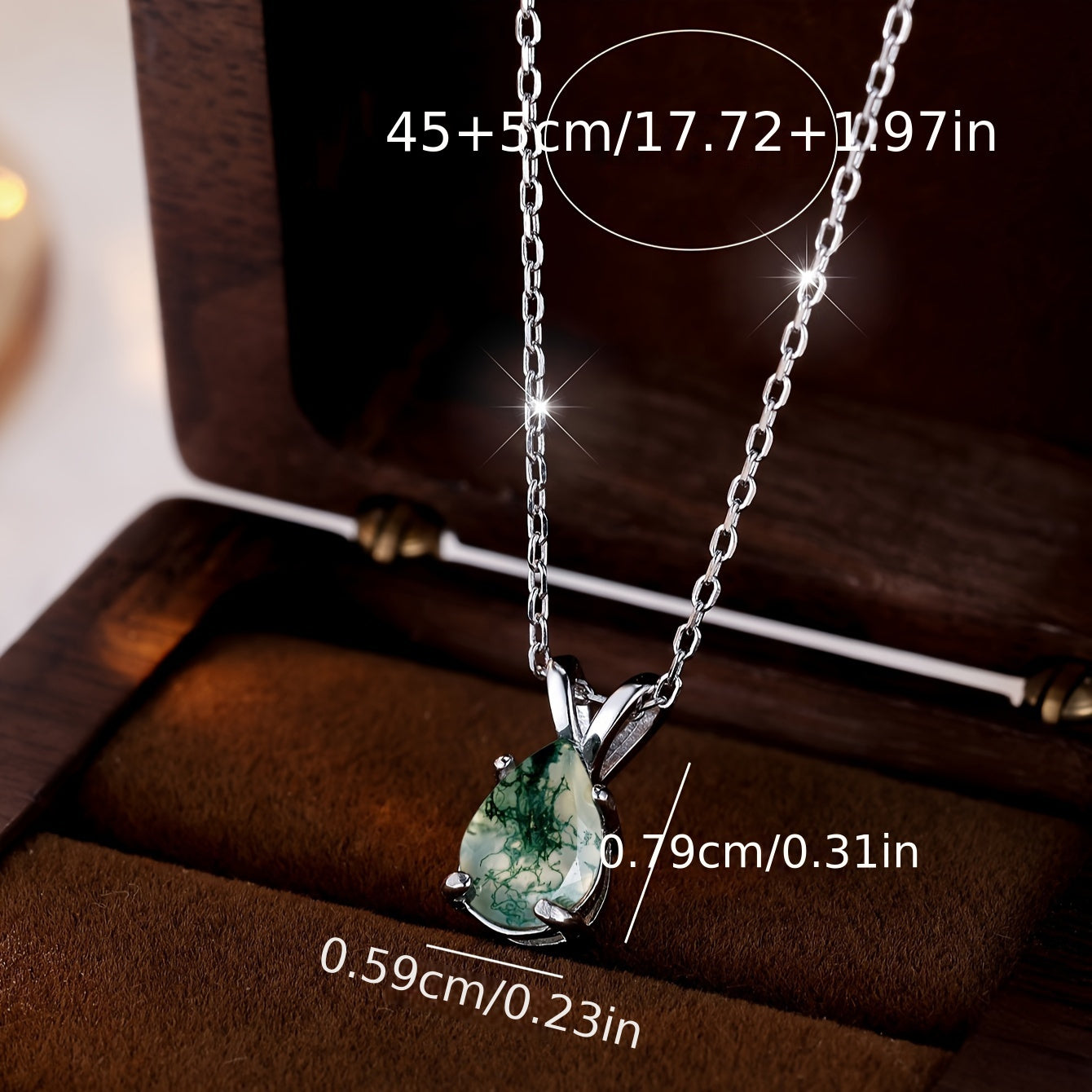 Green Moss Agate Pendant Necklace Sterling Silver Adjustable Chain