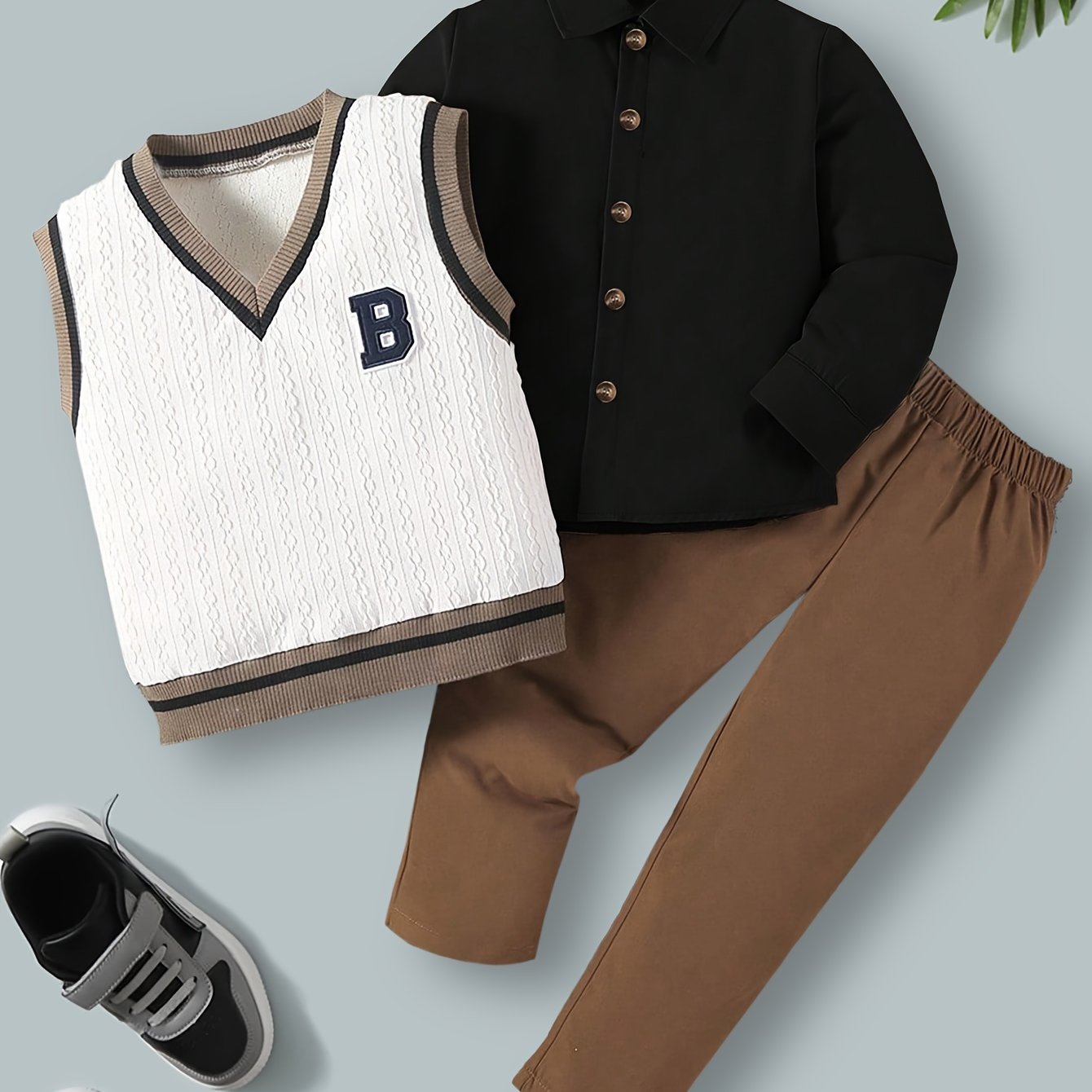 Boy's 3-Piece Outfit Set Spring Autumn Casual Cardigan Sweater Vest Pants