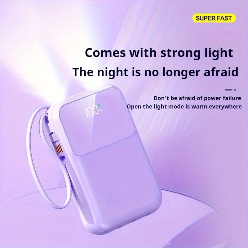 10000mAh Portable Power Bank with PD20W Fast Charging Built-in Cable LED Display for iPhone Android Outdoor Use