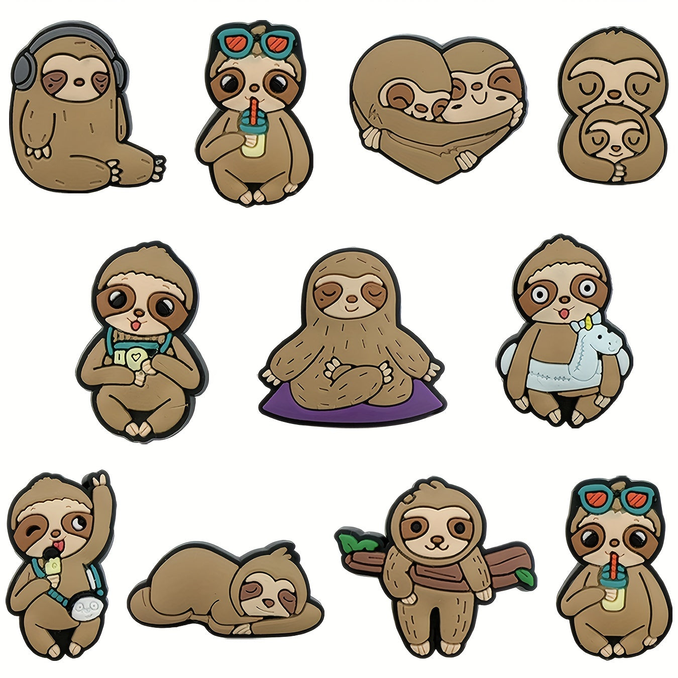 Unisex PVC Shoe Charms Set with Sloth Animal Decorations for Shoes and Bracelets