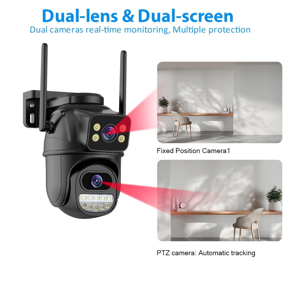HD WiFi Security Camera with Dual Lens 4MP Night Vision Two-Way Audio PTZ Motion Tracking