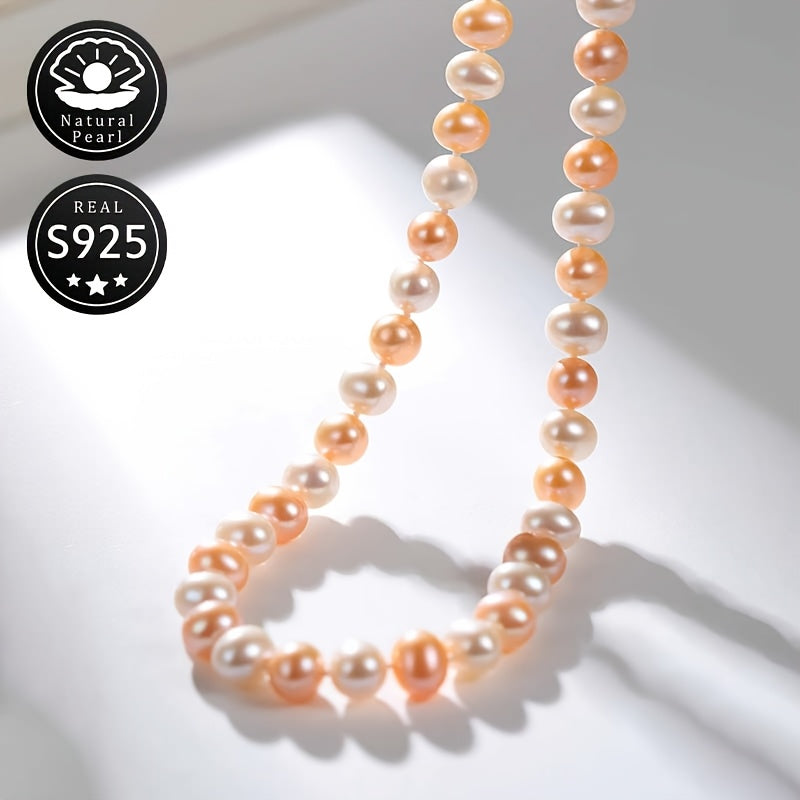 Natural Freshwater Pearl Necklace for Women 8-9mm June Birthstone Silver Gift Box