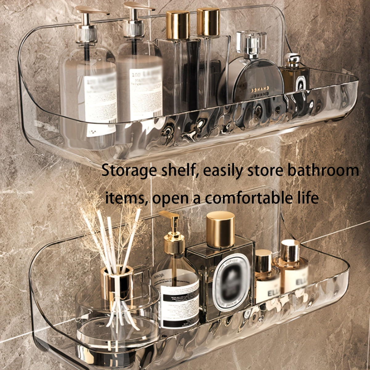 Wall Mount Clear Acrylic Bathroom Shelf No Drilling 24cm for Cosmetics Toiletries