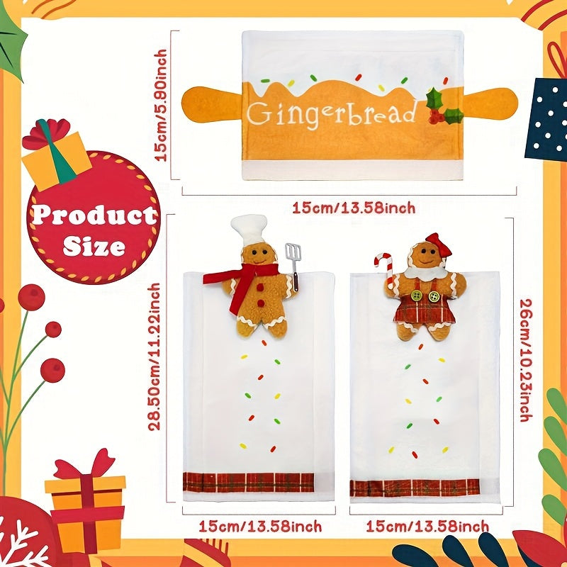 Set of Three Christmas Gingerbread Refrigerator Door Handle Covers Kitchen Decor