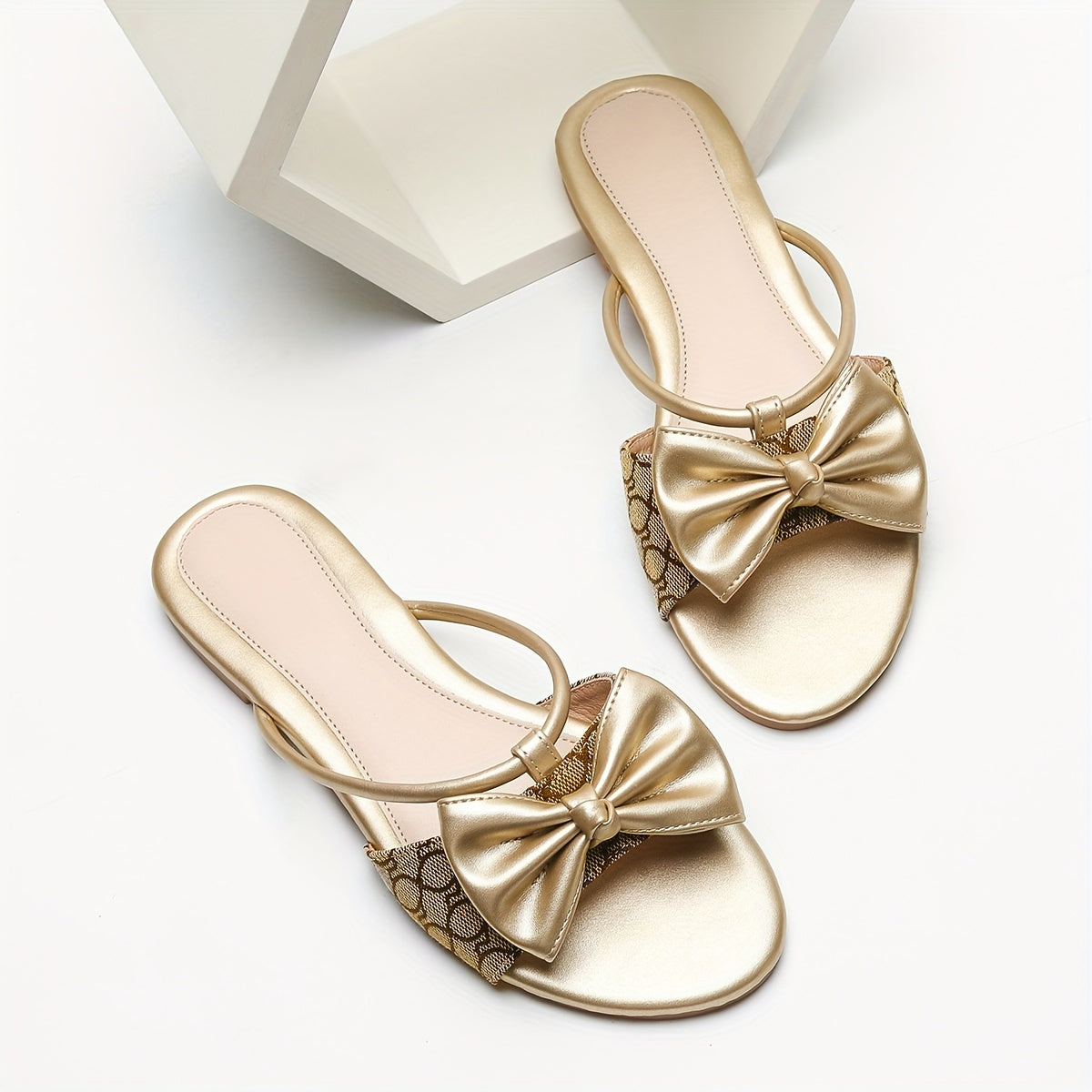 Women's Flat Sandals with Bowknot Canvas Slip-On Non-Slip Beach Slides