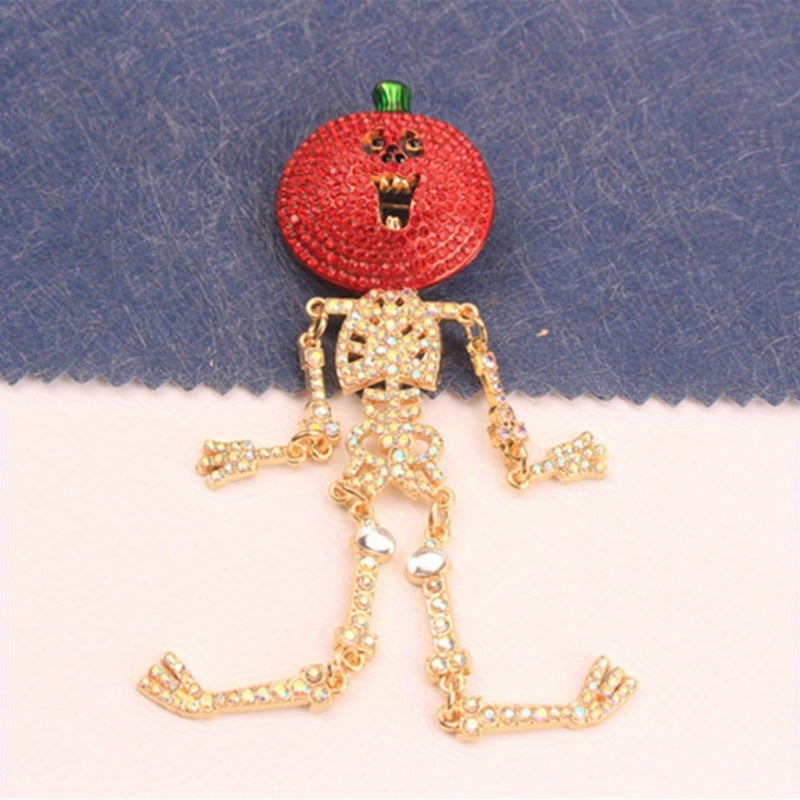 Elegant Rhinestone Pumpkin Skeleton Brooch Pin Irregular Shape Fashion Accessory for Parties and Daily Wear