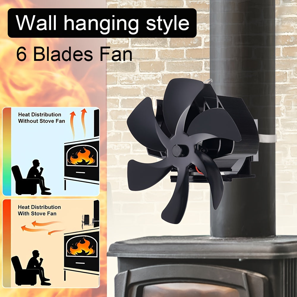6-Blade Wall-Mounted Fireplace Fan for Wood Stove Heat Distribution