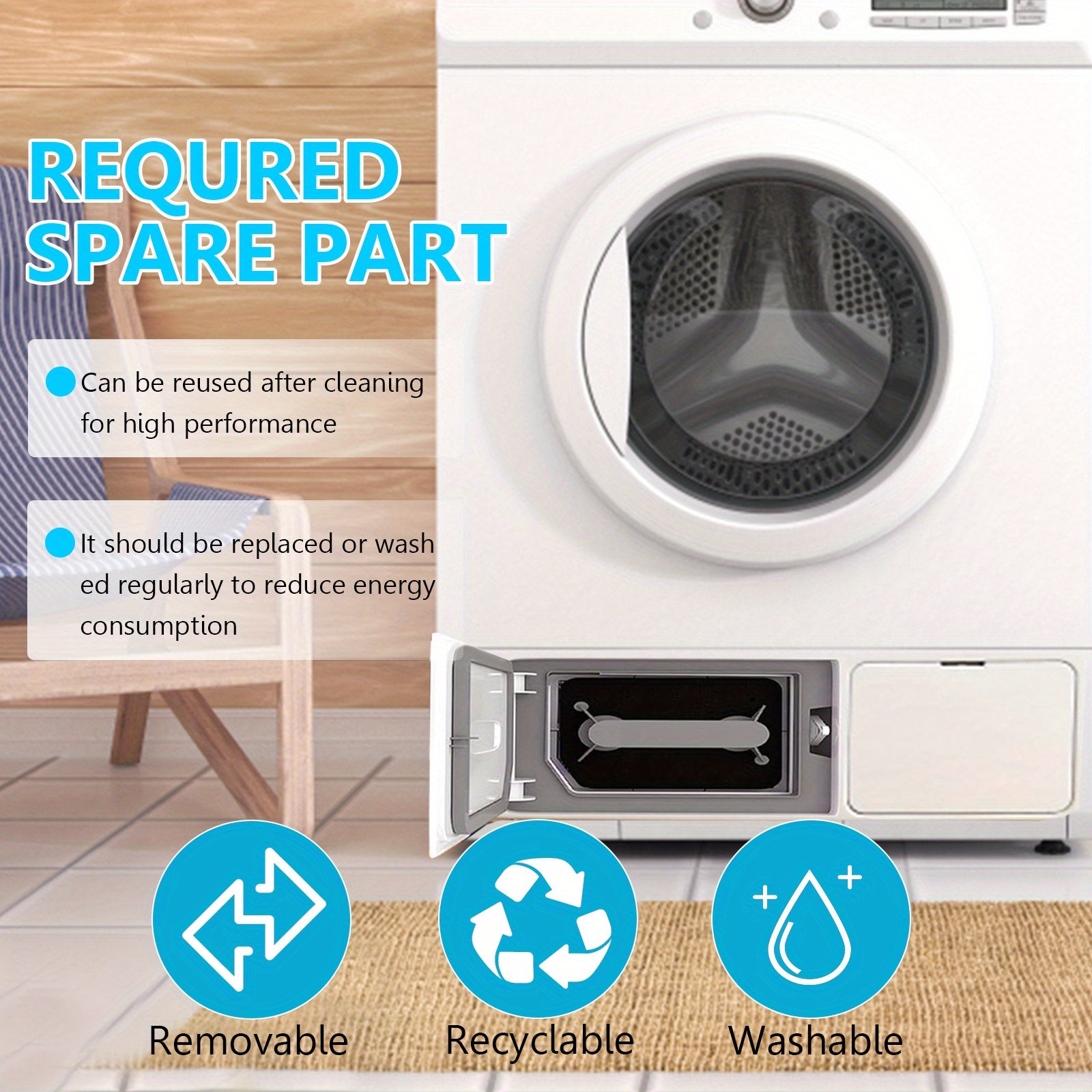 T1 seriyali issiqlik nasosli quritgich uchun ko'pik to'quv filtri, 207x157x30mm, qattiq va nozik to'qimalar uchun.