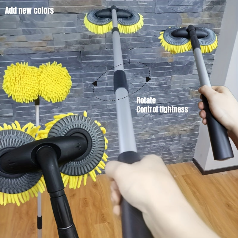 Microfiber Car Wash Brush Kit Double Brush Head Long Handle Cleaning Tool