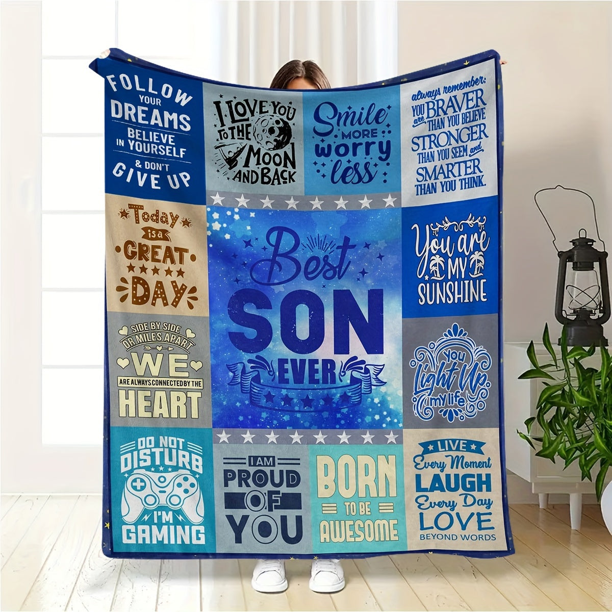 Flannel Throw Blanket Letter Print for Travel Camping Home Decor Easy to Clean