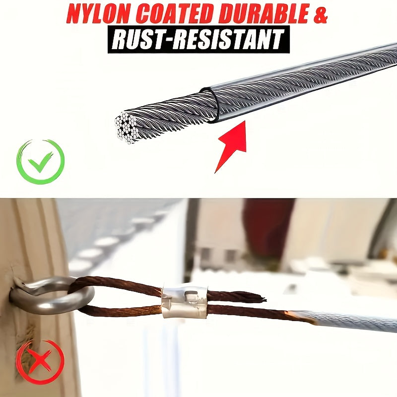 Stainless Steel Clothesline Set 4 Pieces 12ft Long 2mm Thick Nylon Coated Wire Rope