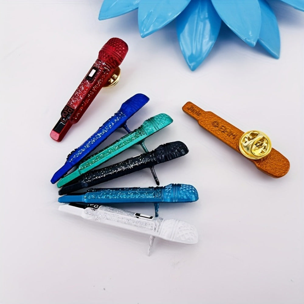 3D mikrofon brosh pin qotishma metall bayram aksessuari kino yulduzlar to'plami batareya talab qilmaydi