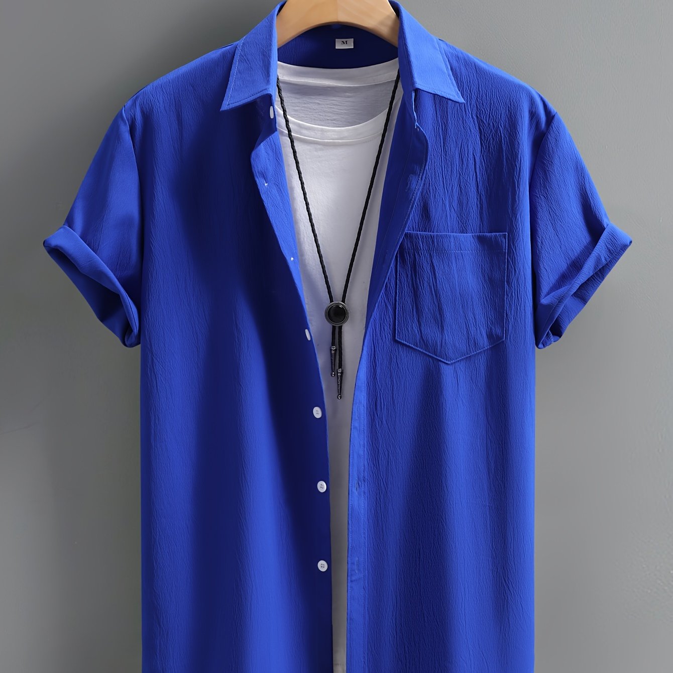Men's Plus Size Summer Shirt Casual Woven Polyester Solid Color Lapel Short Sleeve