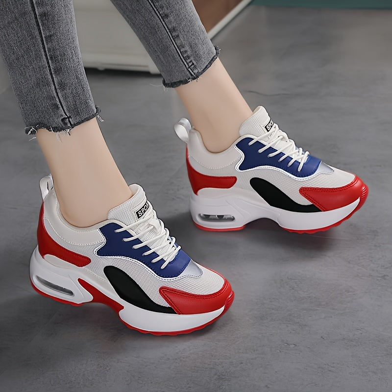 Women's Colorblock Height-Increasing Sneakers Breathable Mesh Casual Athletic Shoes