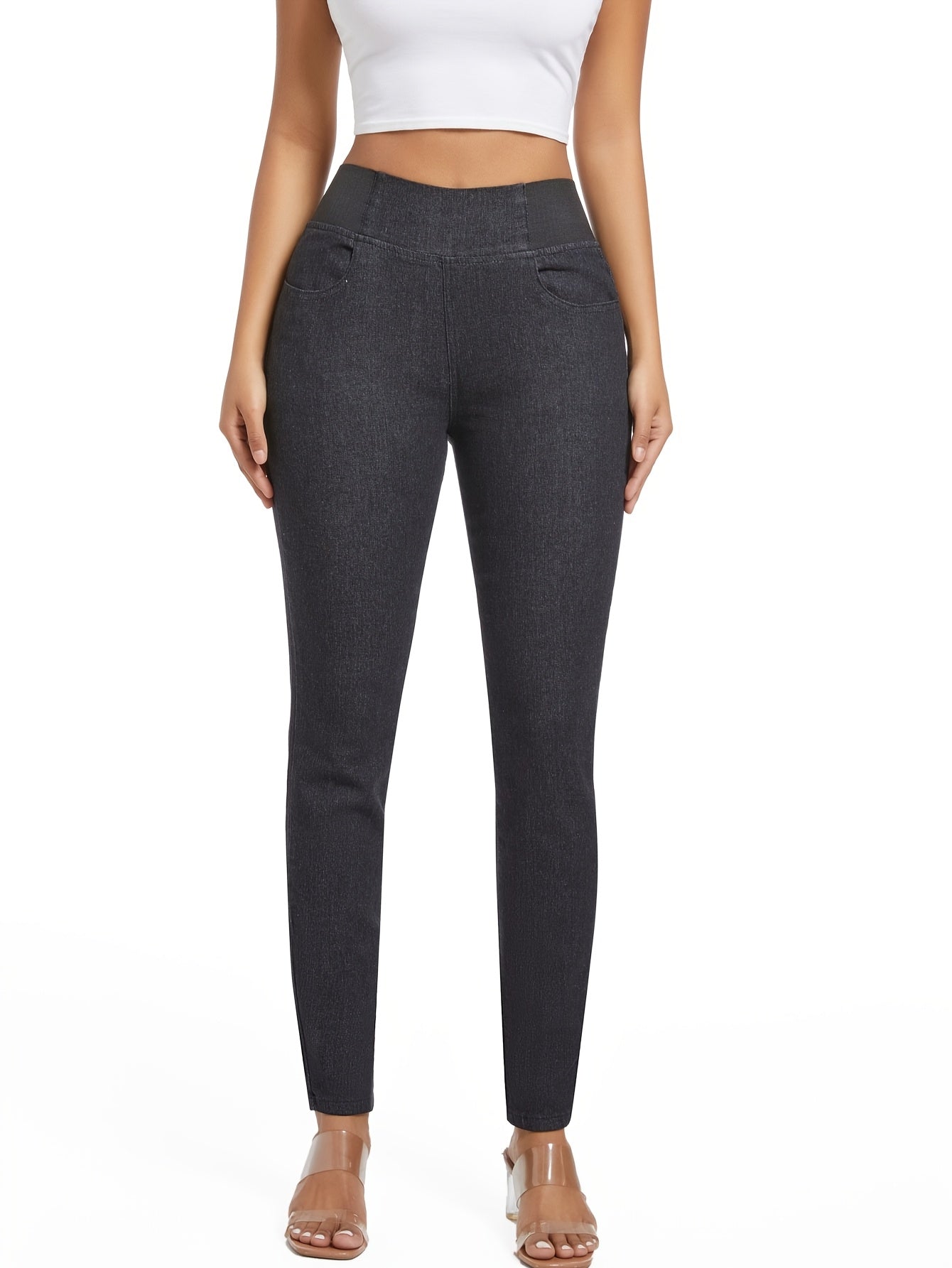 Women's Plus Size Stretch Denim Jeans High-Rise Slim Fit Black/Dark Gray