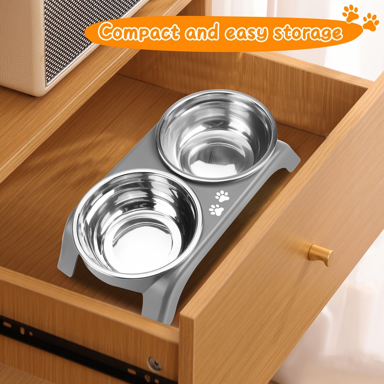 Elevated Cat Bowls with Stainless Steel Dual Bowls Non-Slip Feet Ergonomic Design