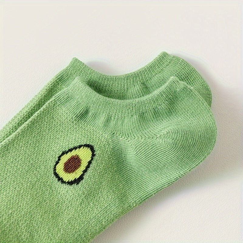 Women’s Avocado Print Ankle Socks 5 Pairs Lightweight Cotton Polyester