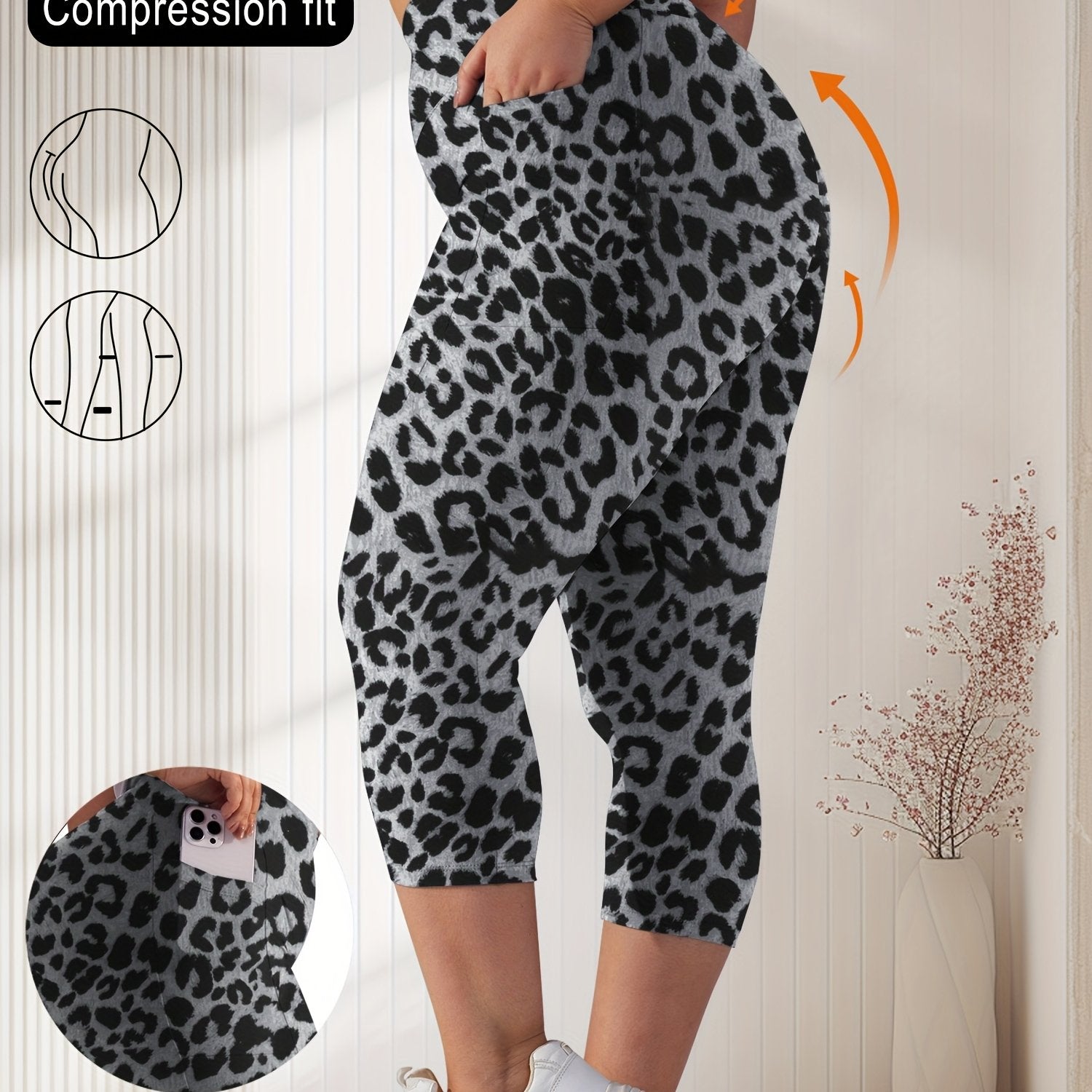 Женские капри-лосины большого размера с высокой талией и карманами, из полиэстеровой смеси, тёмно-синий