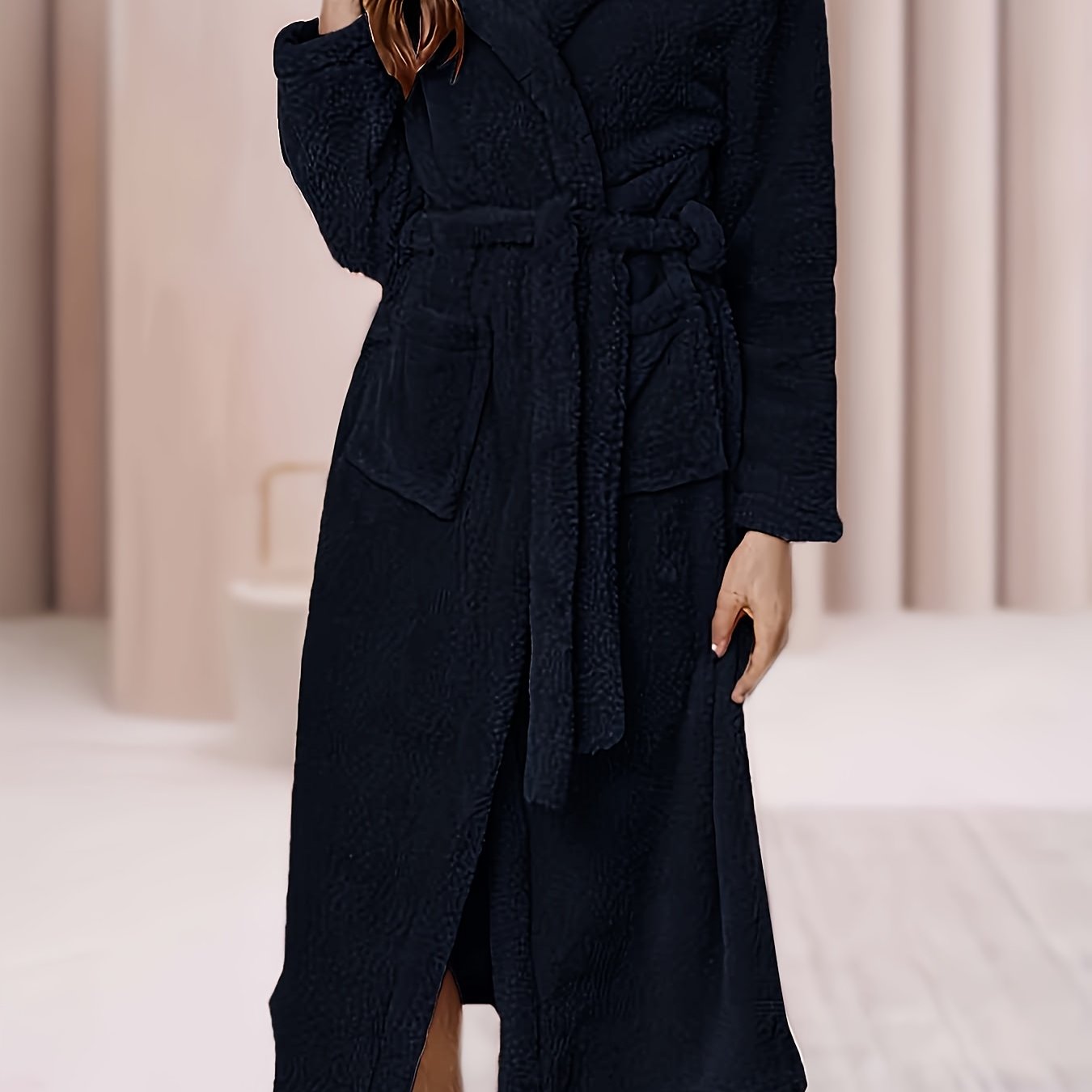 Plus Size Women's Fleece Nightgown Winter Hoodie Bathrobe With Pockets