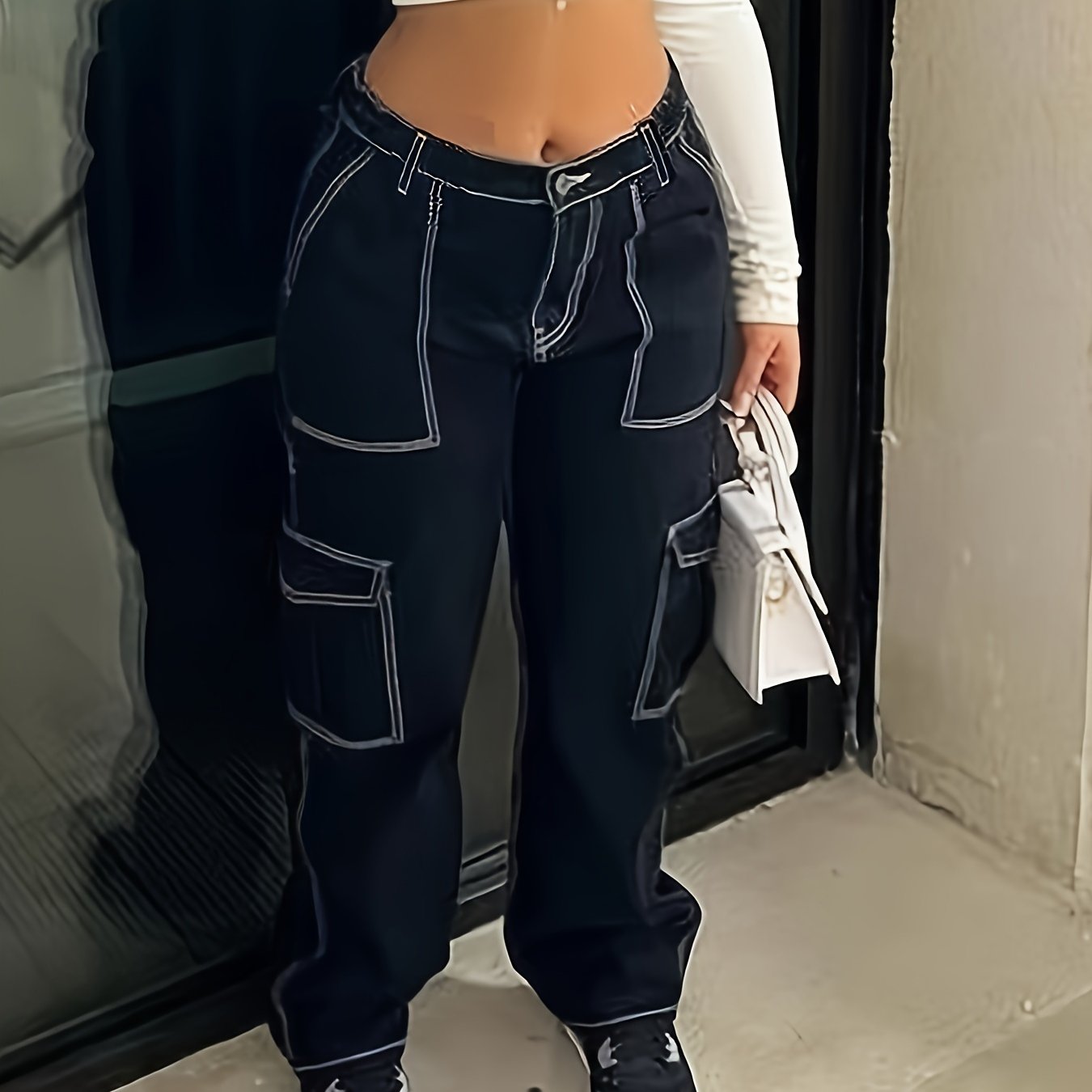 Женские брюки карго из смеси вискозы больших размеров с карманами и молнией