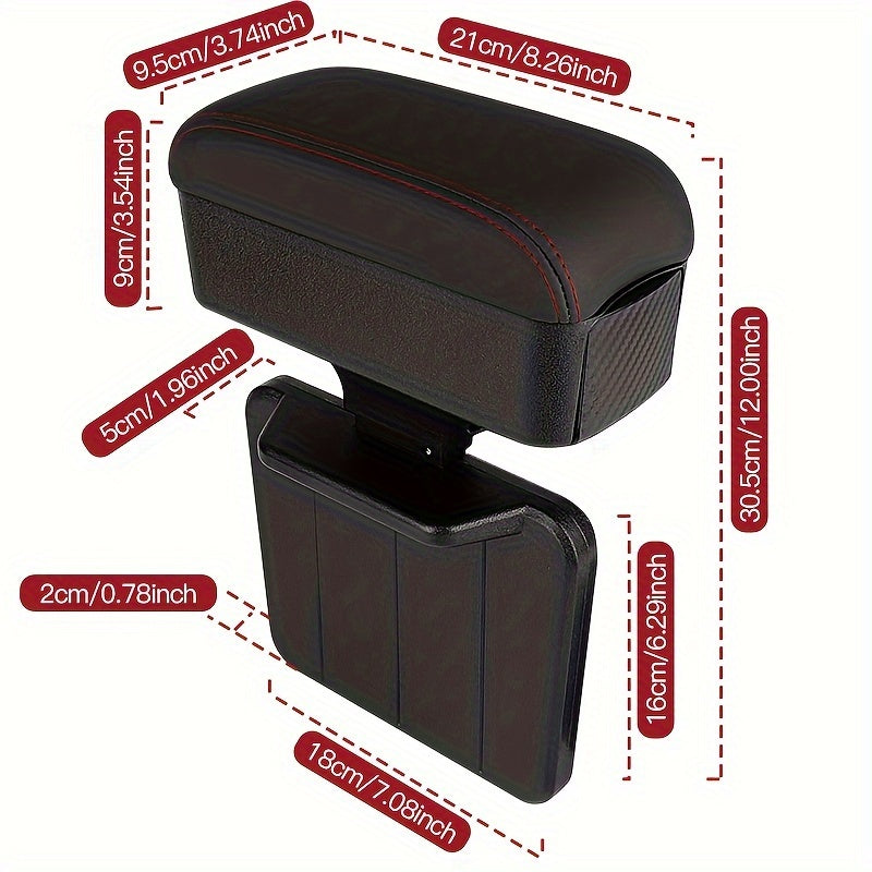 PU Leather Car Armrest Organizer with Hidden Cup Holder Black Center Console Storage