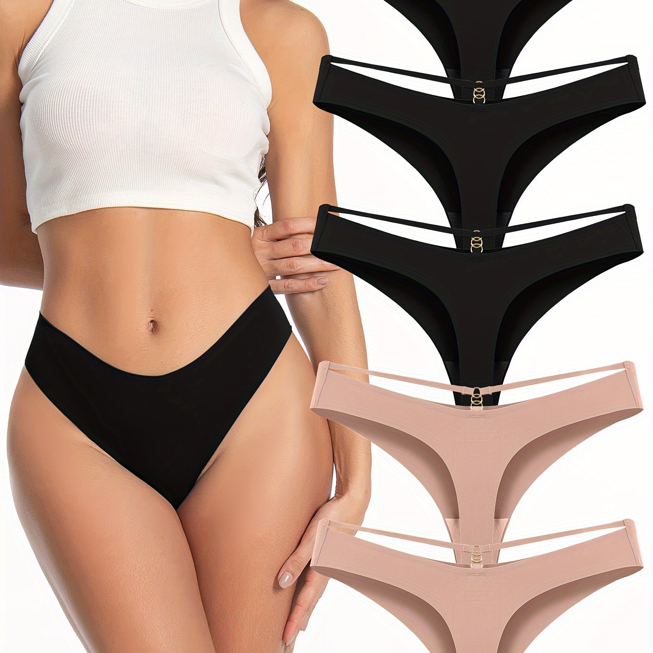 Women's Seamless Breathable Solid Color Thongs Set of 5